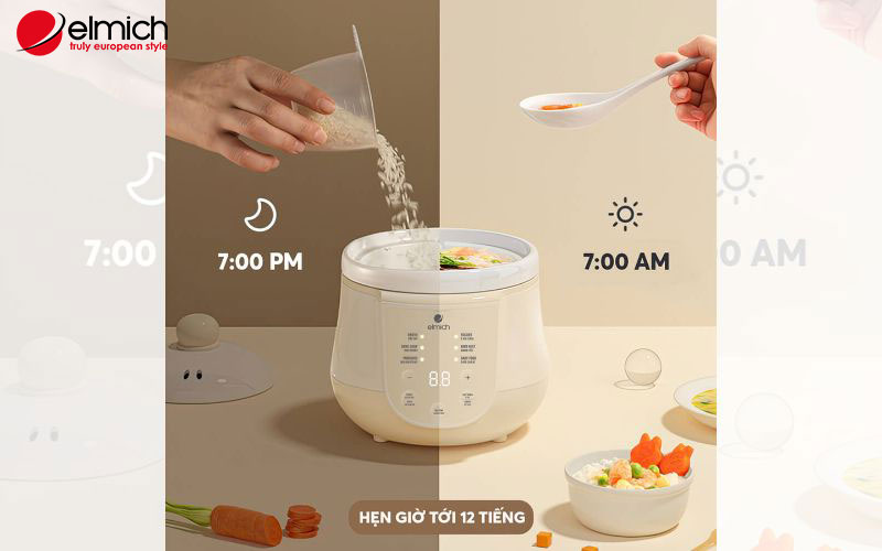 Hình 4: Chế độ hẹn giờ của nồi nấu chậm 1 Lít Elmich SCE-8524OL lên đến 12 tiếng