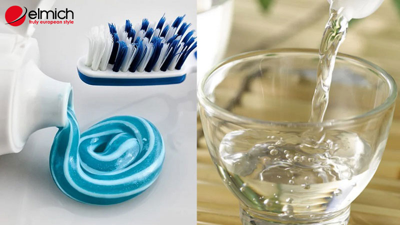 Hình 4: Dùng giấm và kem đánh răng để làm sạch nồi cơm điện