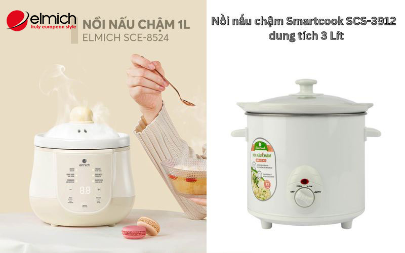 Hình 5: Nồi nấu chậm 1 Lít Elmich SCE-8524OL và nồi nấu chậm Smartcook SCS-3912