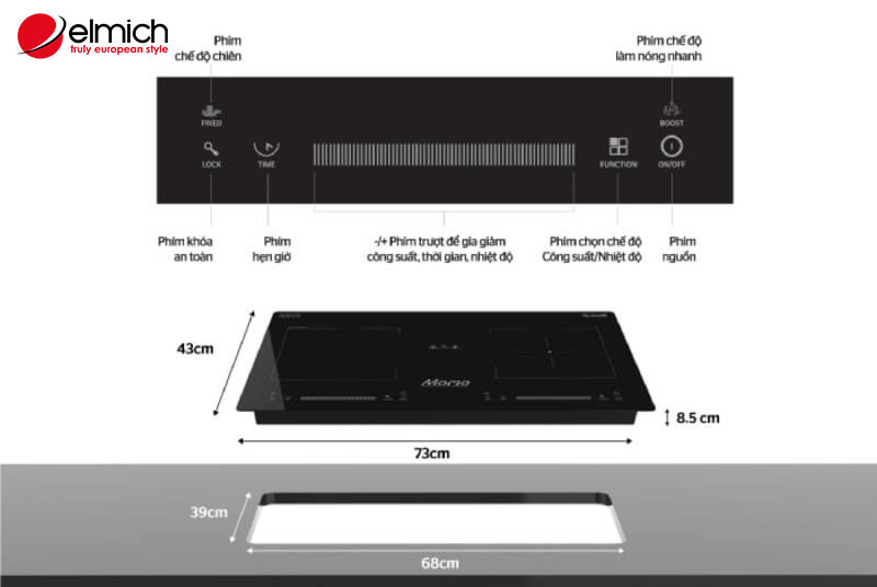 Hình 5: Chú ý kích thước của bếp từ âm để lắp bếp không quá kịch tường hoặc sát bồn rửa