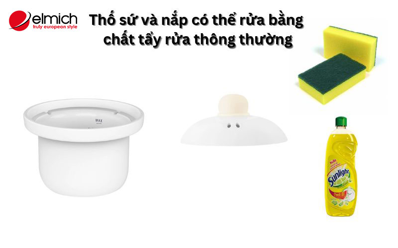 Hình 6: Có thể rửa thố sứ và nắp nồi bằng chất tẩy rửa và bọt biển