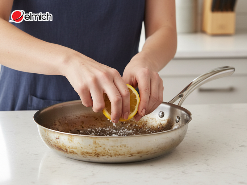 Làm sạch chảo inox bằng chanh và muối