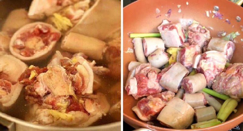 Cho 2 thìa dầu điều vào chảo đun nóng rồi cho tỏi, sả và ớt phi thơm