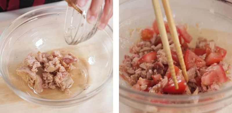 Trộn thịt cá ngừ với cà chua