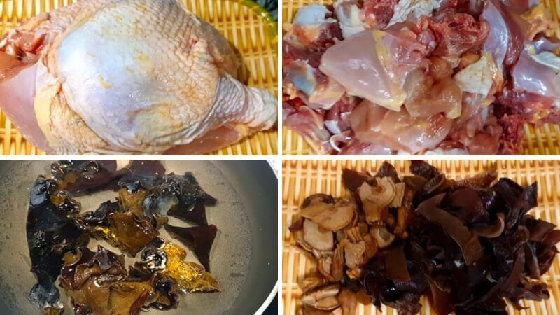 Ảnh 11: Bạn cần làm sạch thịt gà, sơ chế mộc nhĩ và nấm hương như loại thịt đông kể trên
