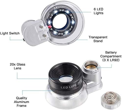 Kính lúp LUPE 20X có đèn soi trang sức, đá quý