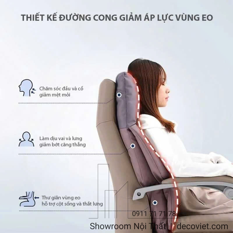 Tựa lưng thiết kế ôm sát cơ thể đem đến sự thoải mái nhất