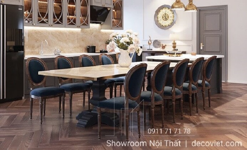 bàn ăn dài 10 ghế theo phong cách sang trọng