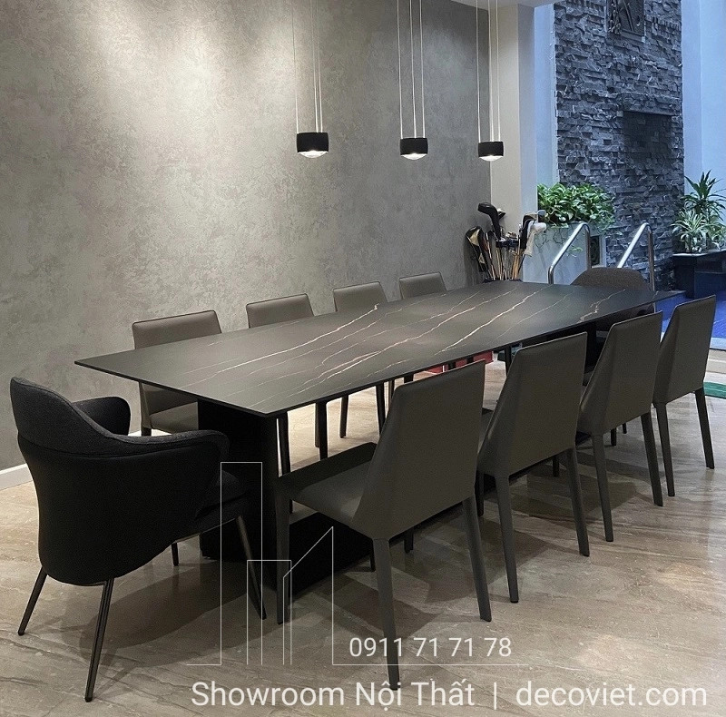 bàn ăn dài 10 ghế phong cách tối giản