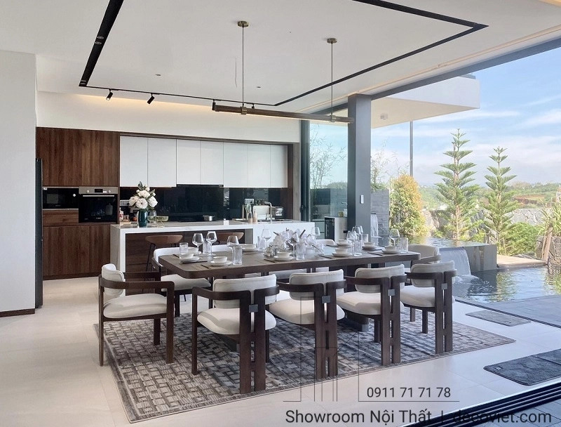 bộ bàn gỗ 10 ghế kích thước rộng phù hợp mọi không gian rộng