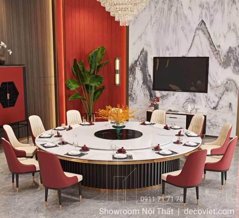 Với thiết kế bàn ăn tròn sức chứa lên đến 20 ghế phù hợp cho những hội nghị lớn dễ dàng trò chuyện