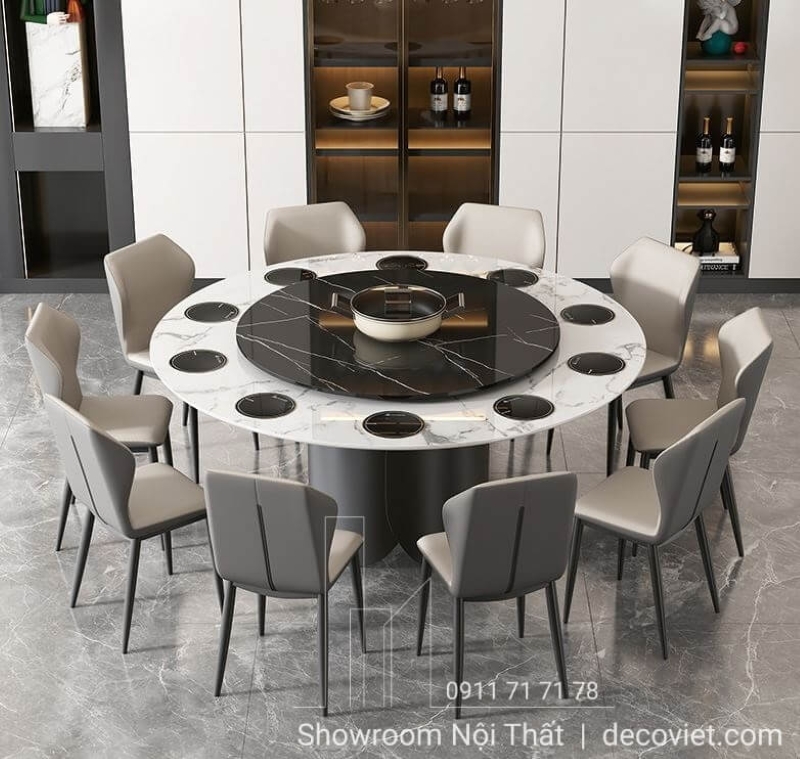 bàn tròn tạo không gian gần gũi, ấm áp