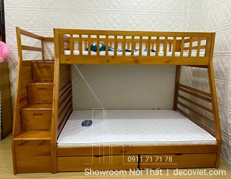 Giường ngủ tầng thiết kế hộc kéo chân cầu thang lên tiện lợi cất đồ