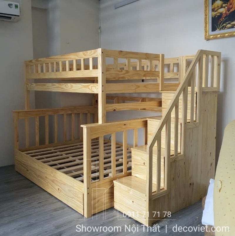 Giường hai tầng chất liệu gỗ ấm áp