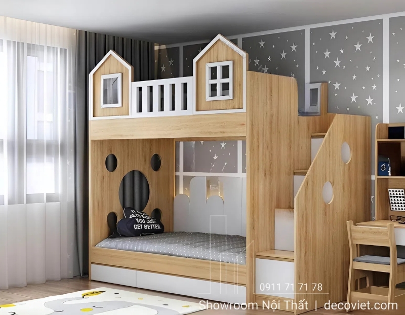 Mẫu giường tầng thiết kế gần gũi với các bé vui chơi, nghỉ ngơi