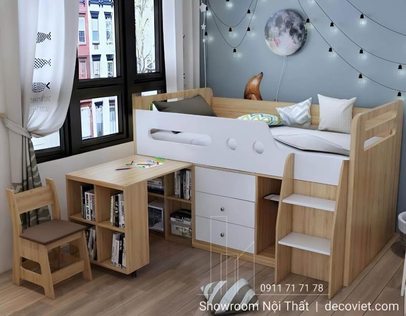 Giường tầng tích hợp vừa bàn học, tủ đồ tiện lợi