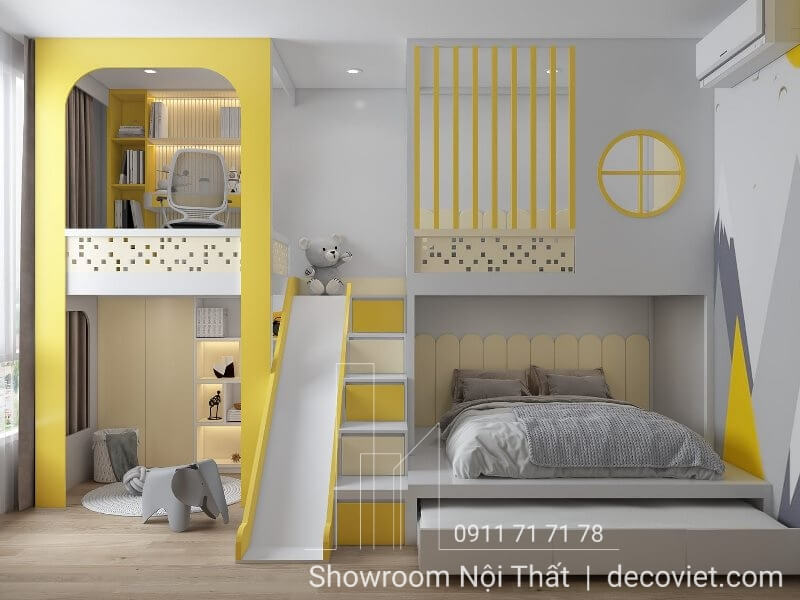 Giường 2 tầng tích hợp đa năng bàn học, cầu trượt, giường ngủ