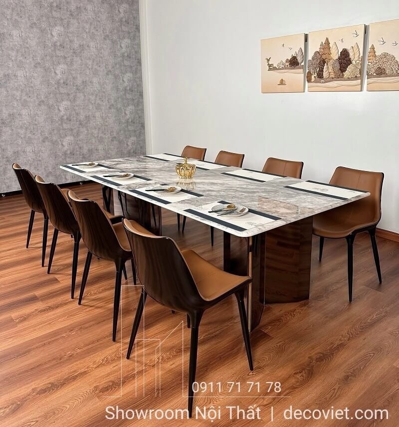 bộ bàn ăn mặt đá 2m6 cố định hiện đại