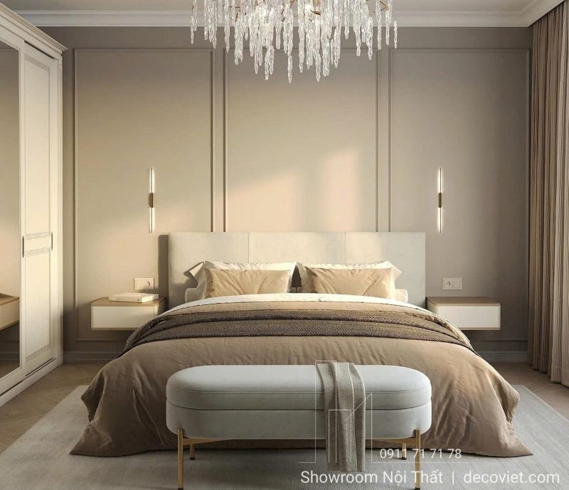 gam màu trắng, be tinh tế làm cho thiết kế phòng ngủ master nhã nhặng, đẹp