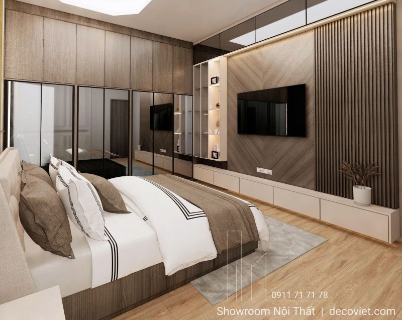 Mẫu phòng ngủ sang trọng thiết kế với gam màu gỗ ấm ấp