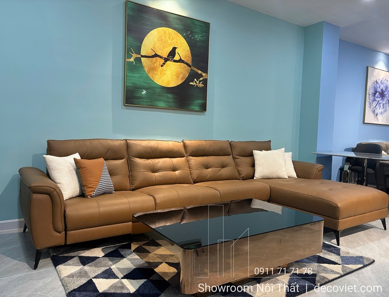 ghế sofa chữ L màu da bò