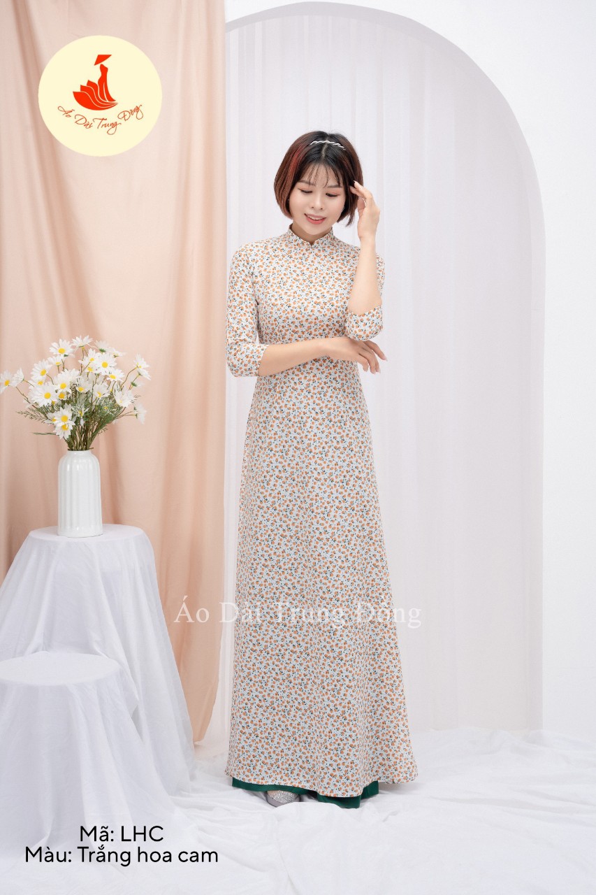 Mẫu áo dài hoa nhí siêu đẹp cổ 2,cm