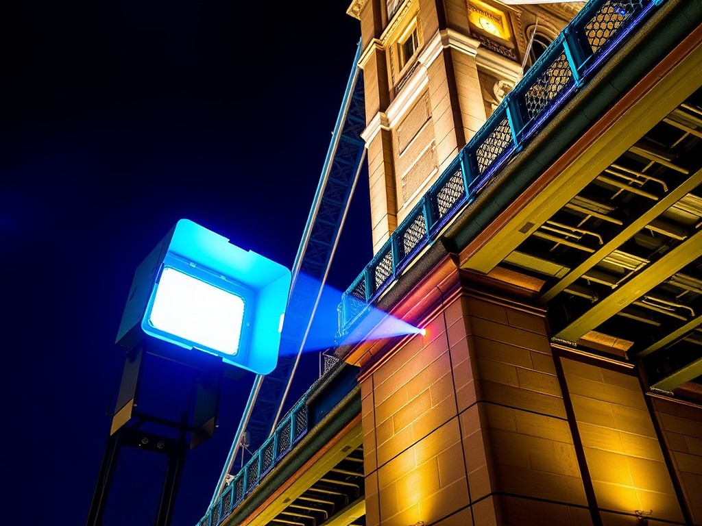 Minh họa đèn công suất cao chiếu sáng chân tháp hoặc trụ cầu.