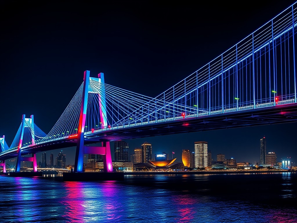 Cảnh tổng quan cầu với hệ thống chiếu sáng