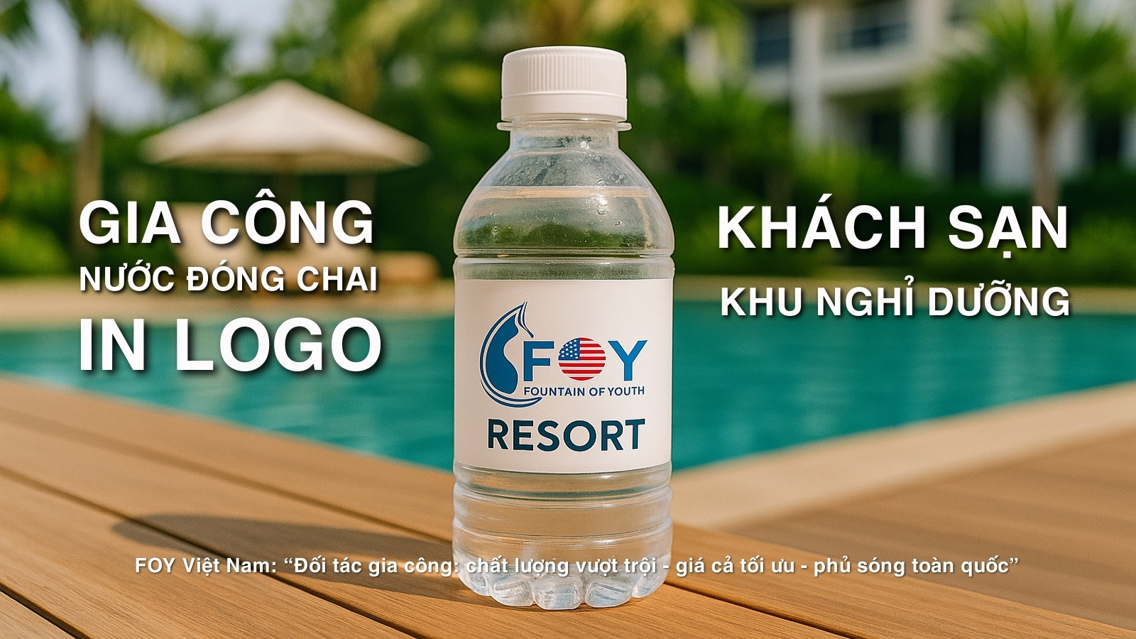 Gia công nước đóng chai in logo cho khách sạn, khu nghỉ dưỡng