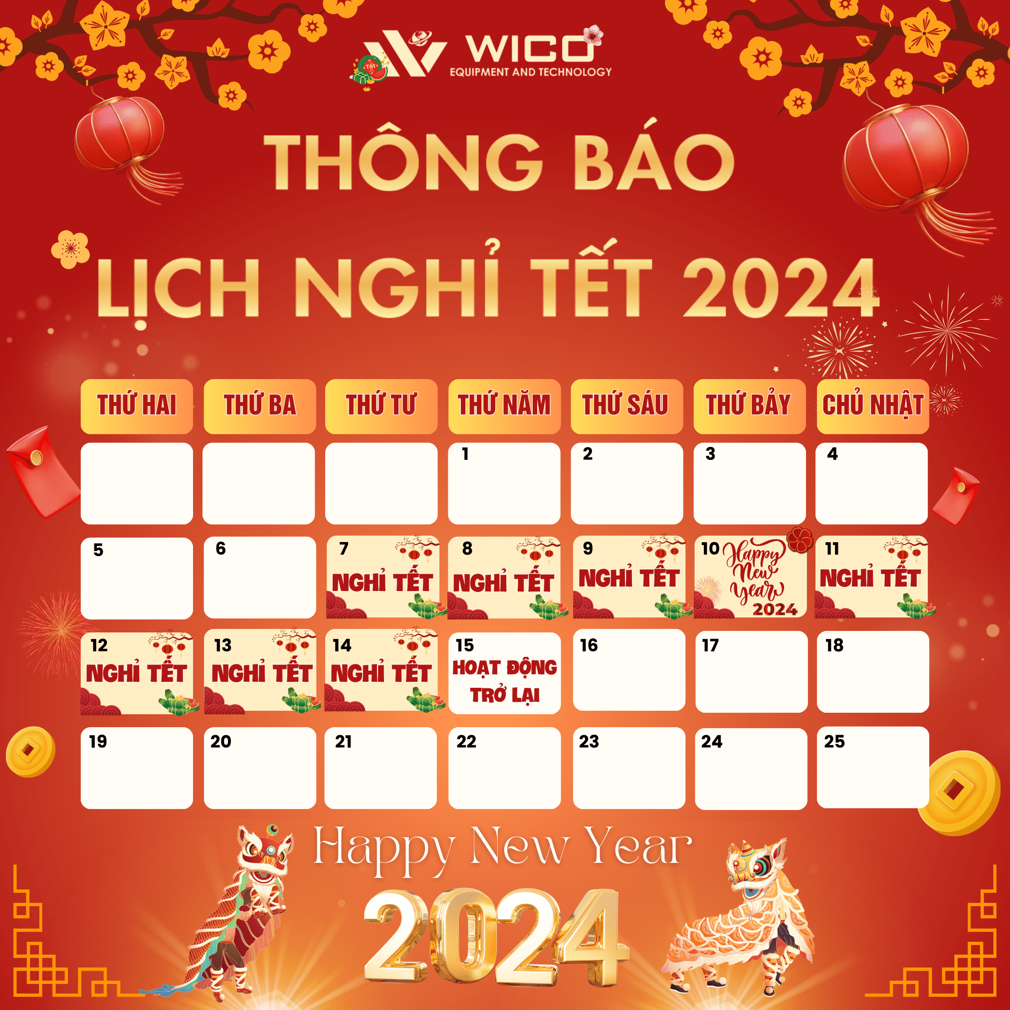 THÔNG BÁO NGHỈ TẾT NGUYÊN ĐÁN GIÁP THÌN 2024