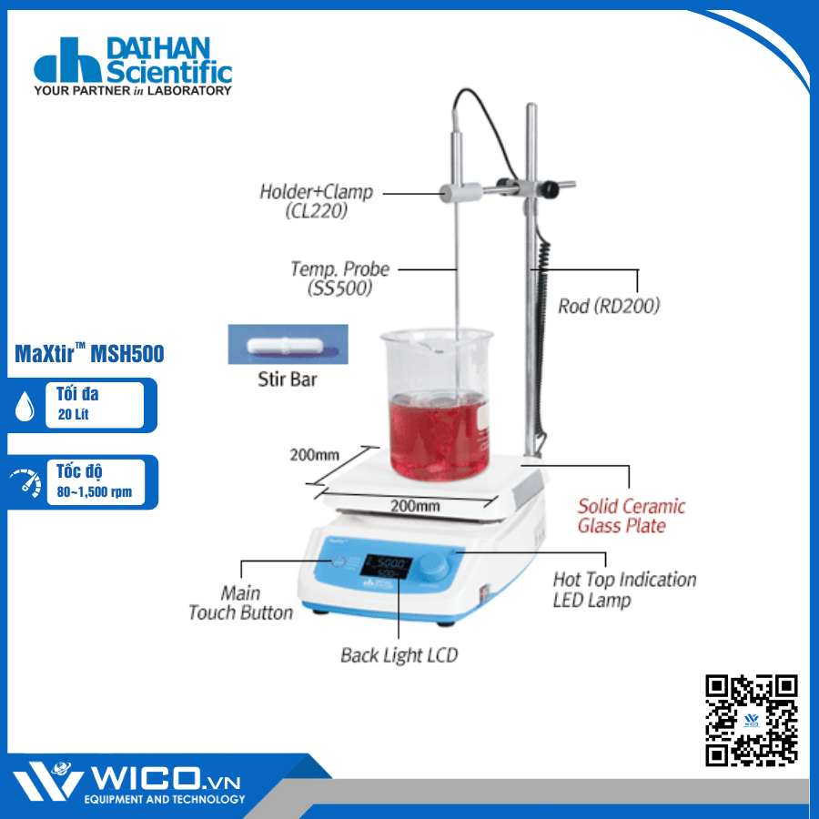Máy Khuấy Từ Gia Nhiệt 500 Độ C Daihan Hàn Quốc MaXtir MSH500