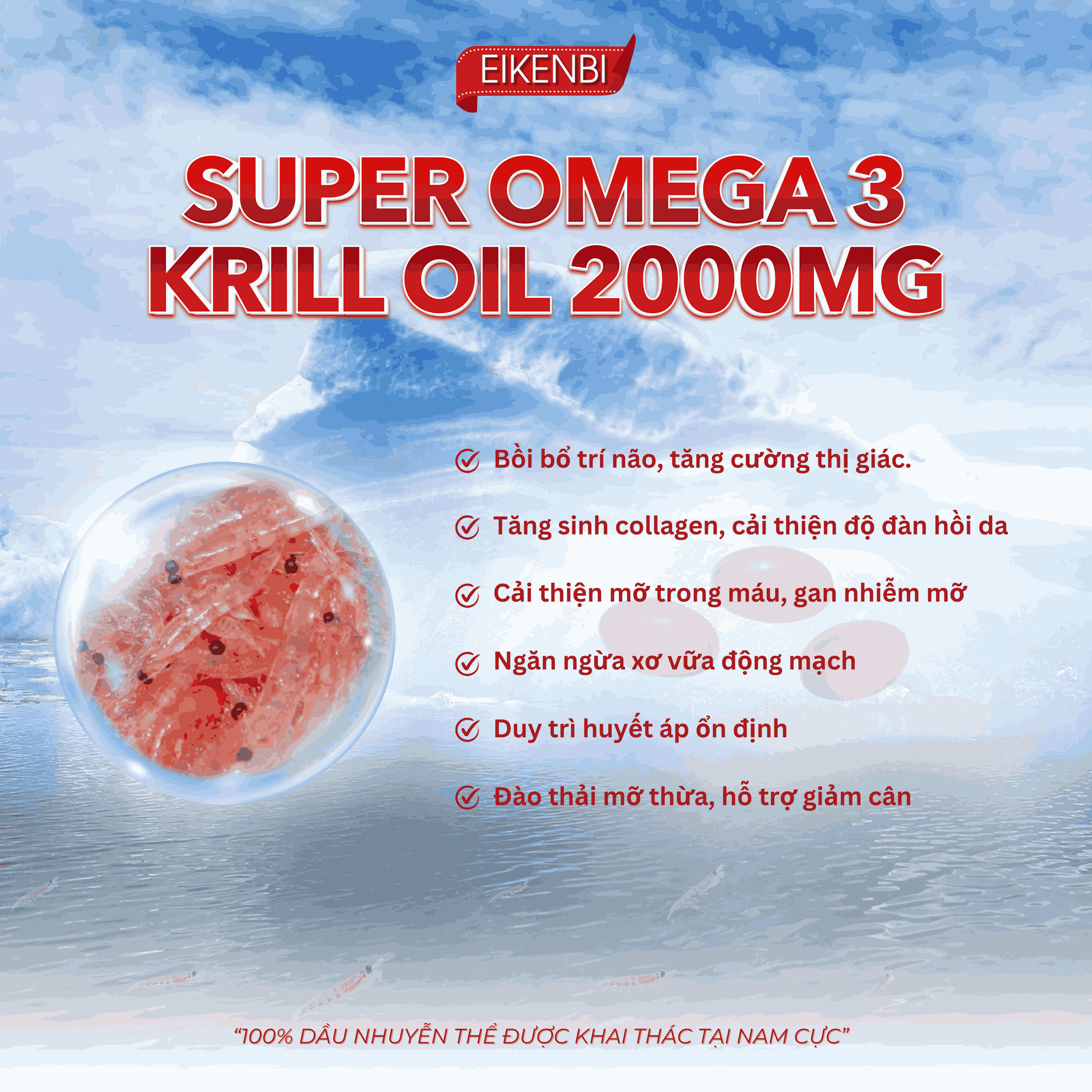 Công Dụng Viên Uống Dầu Nhuyễn Thể Siêu Omega 3 Krill Oil Eikenbi