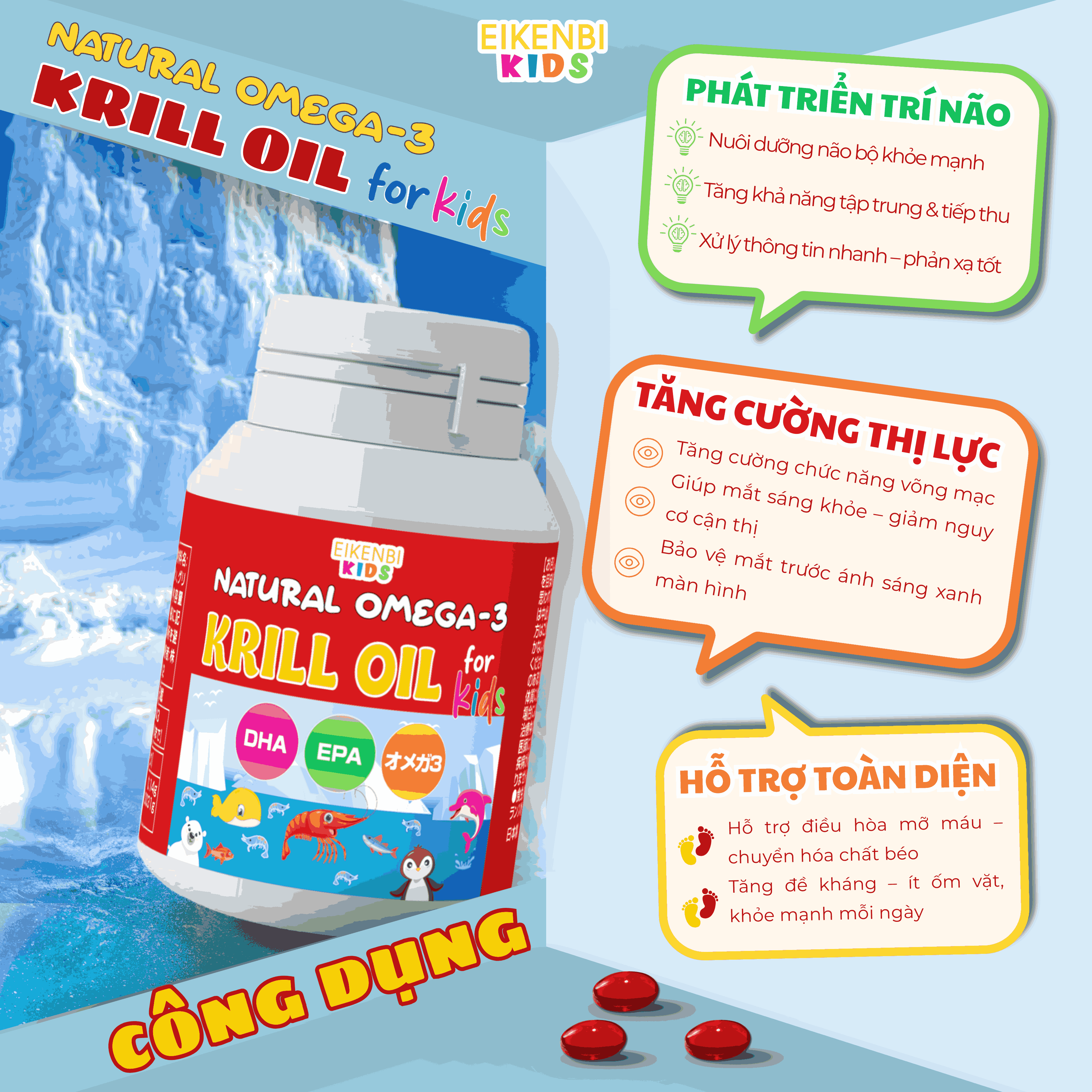 Công Dụng Nổi Bật Của Dầu Nhuyễn Thể Natural Omega-3 Krill Oil Eikenbi Kids
