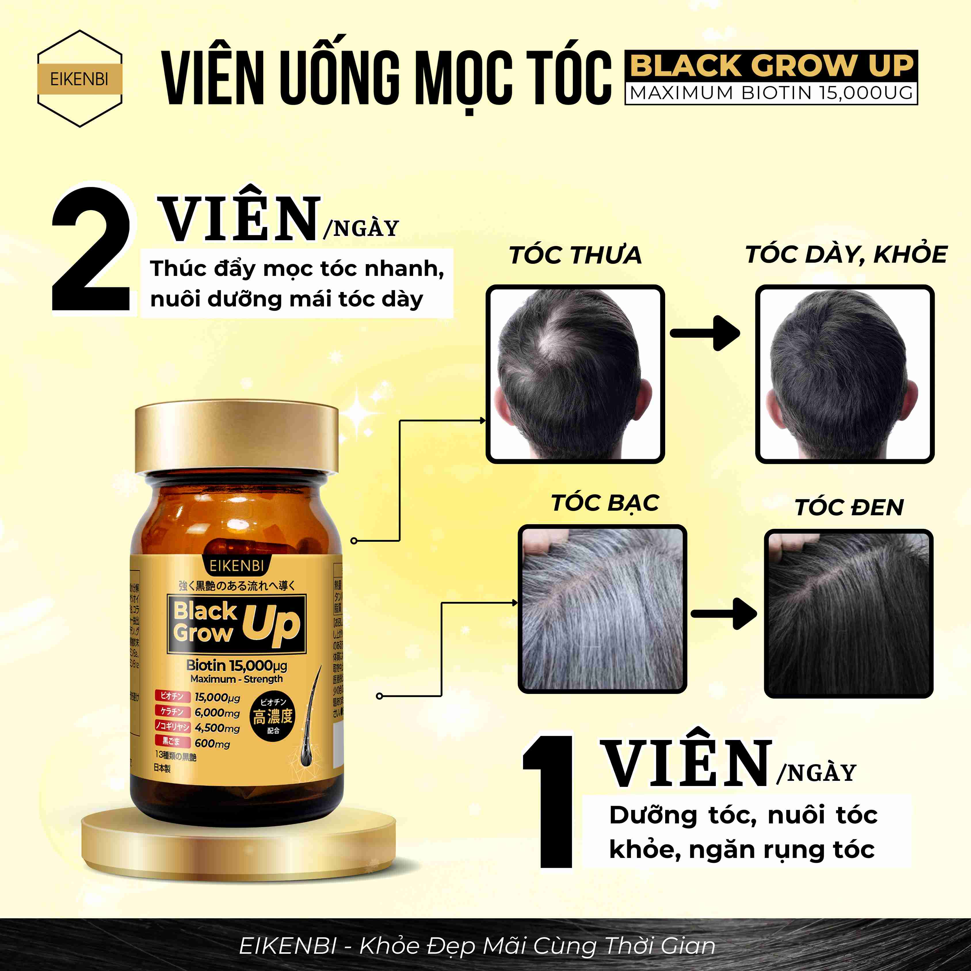 Hướng Dẫn Sử Dụng Viên Uống Mọc Tóc Biotin Black Grow Up Maximum Eikenbi