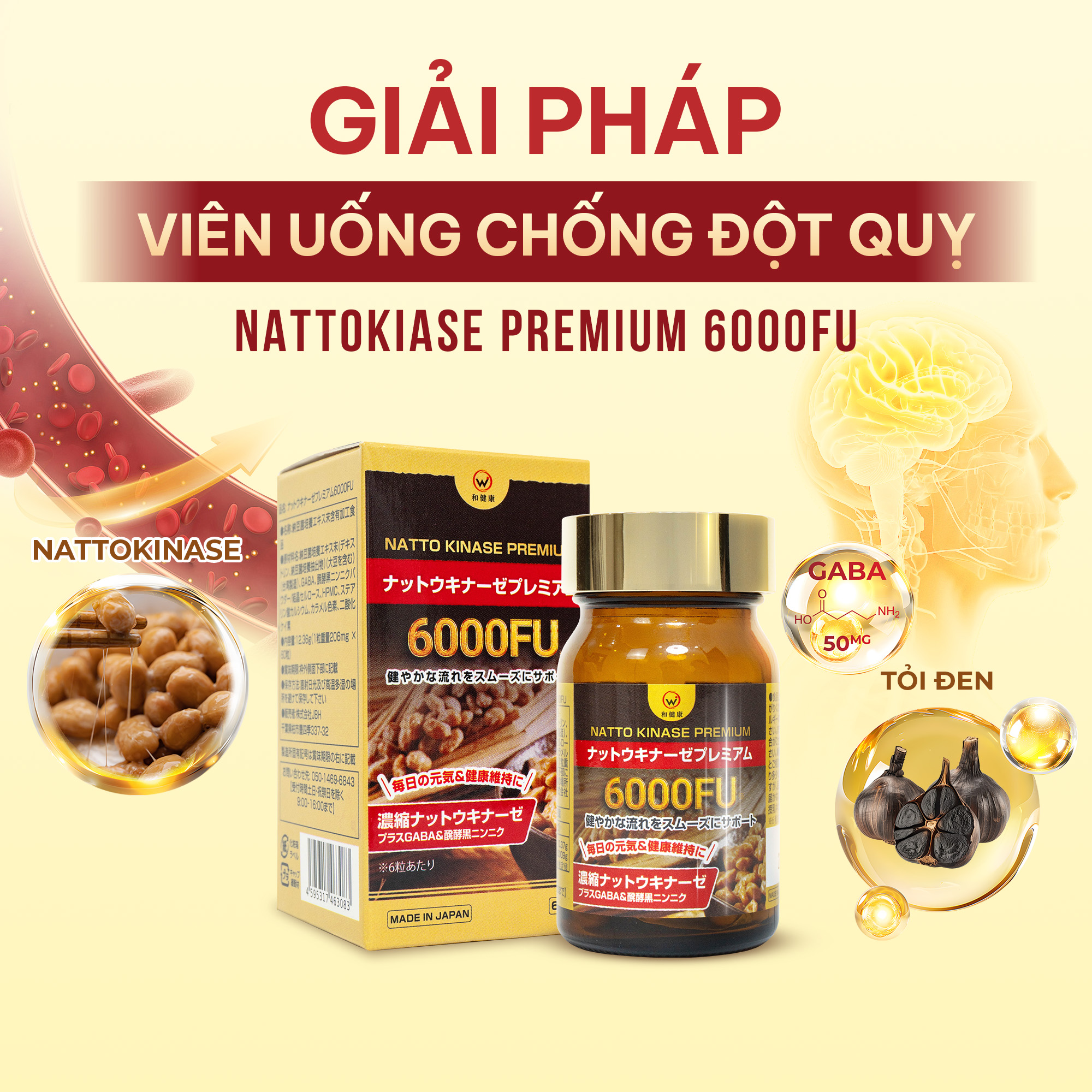 Viên Uống Chống Đột Quỵ Natto Kinase Premium 6000FU Wakenko