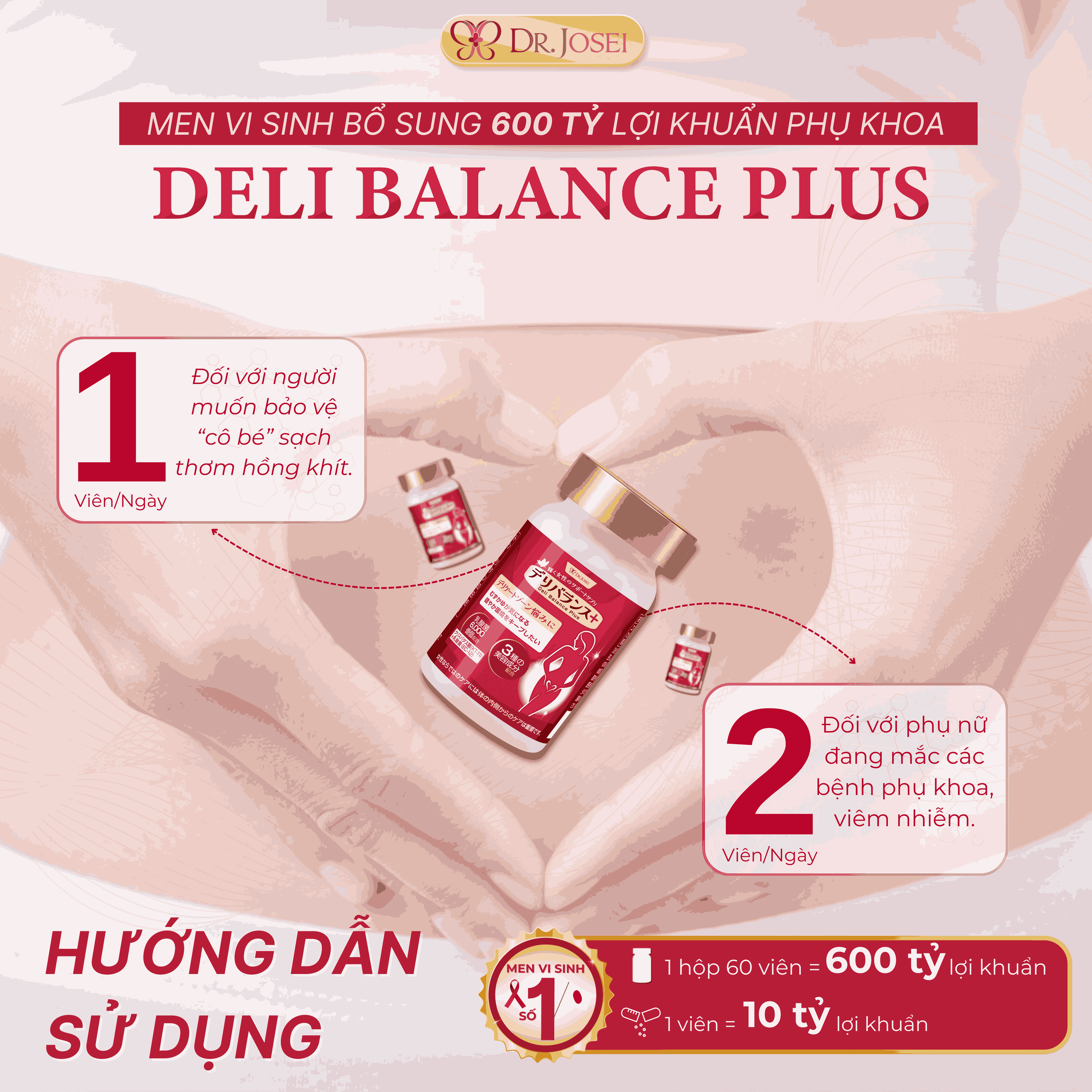 Hướng Dẫn Sử Dụng Men Vi Sinh Bổ Sung 600 Tỷ Lợi Khuẩn Phụ Khoa Deli Balance Plus Dr.JOSEI