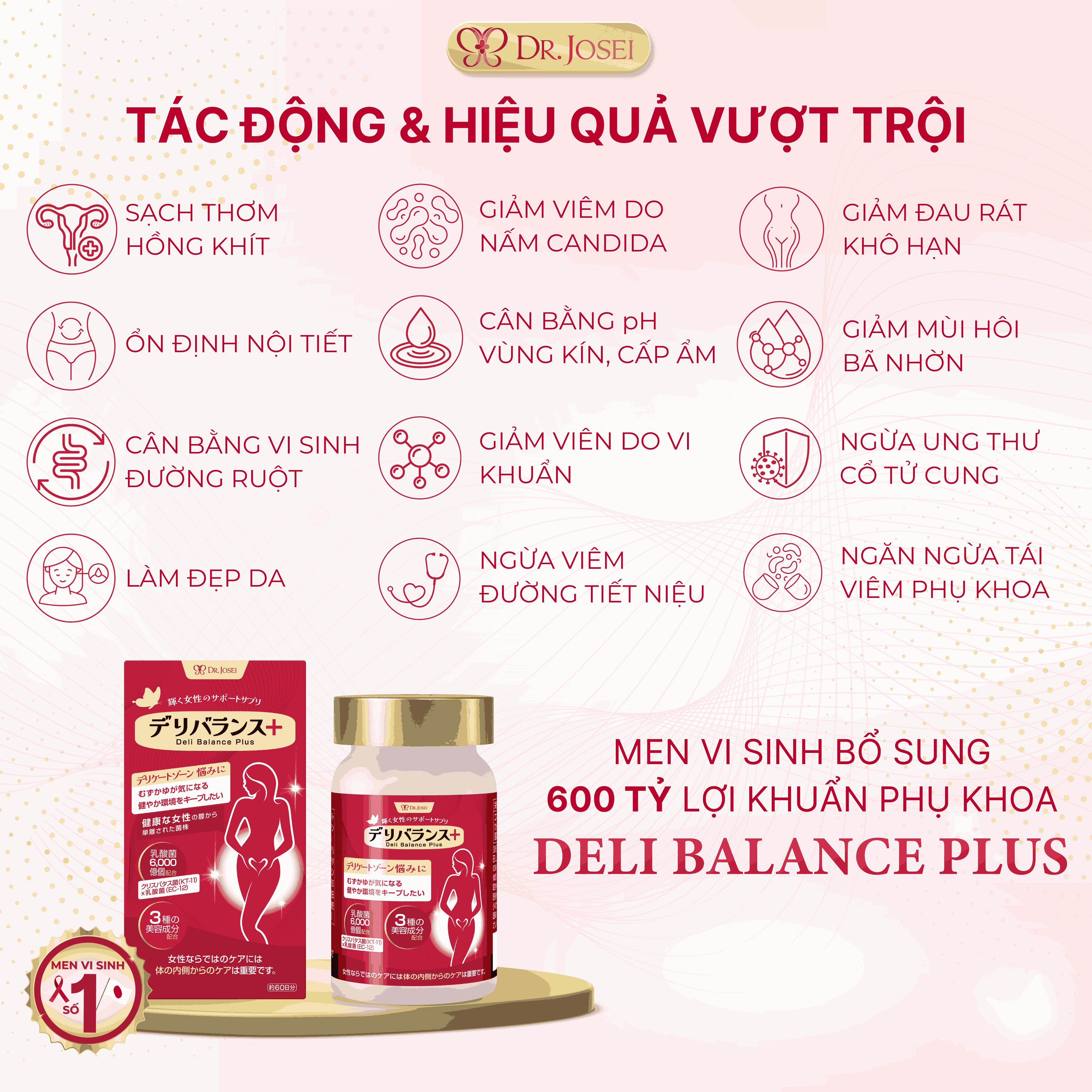 Công Dụng Của Men Vi Sinh Bổ Sung 600 Tỷ Lợi Khuẩn Phụ Khoa Deli Balance Plus Dr.JOSEI