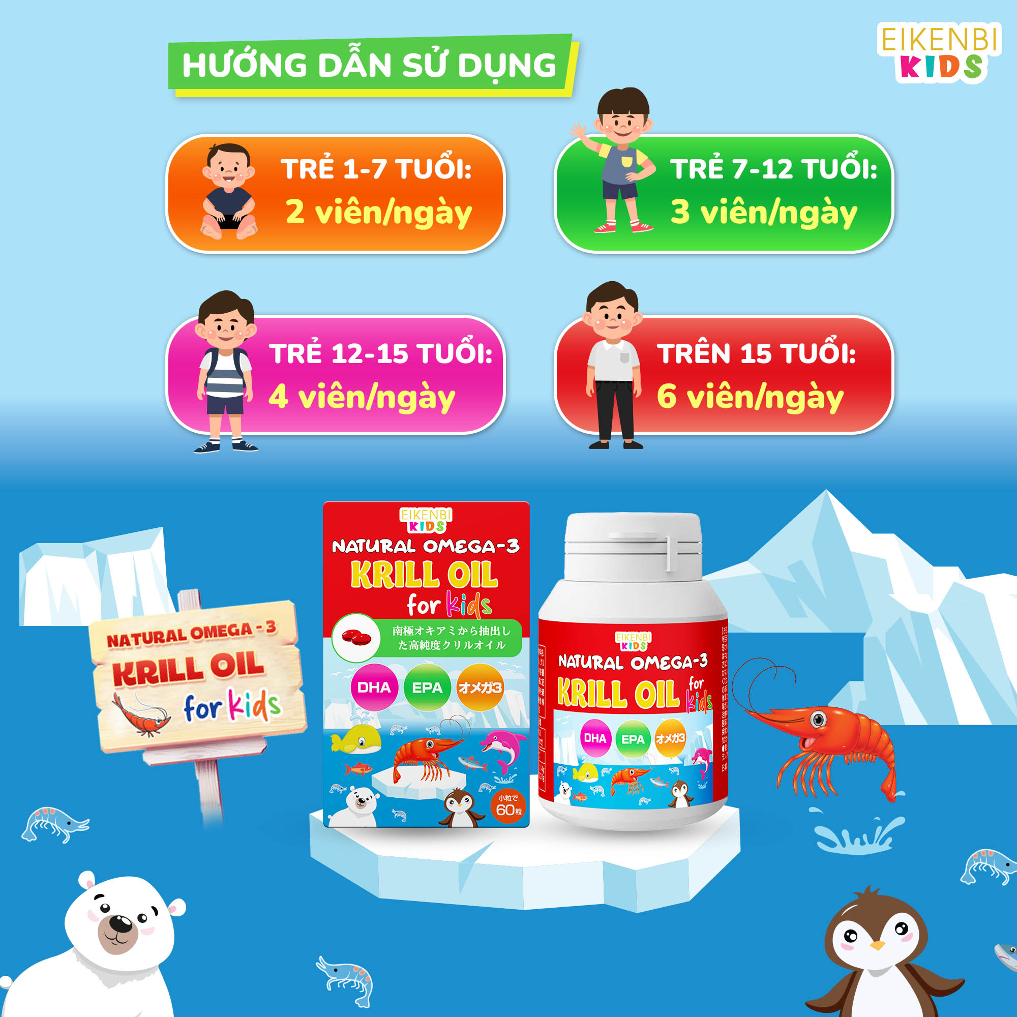 Hướng Dẫn Sử Dụng Dầu Nhuyễn Thể Natural Omega-3 Krill Oil Eikenbi Kids
