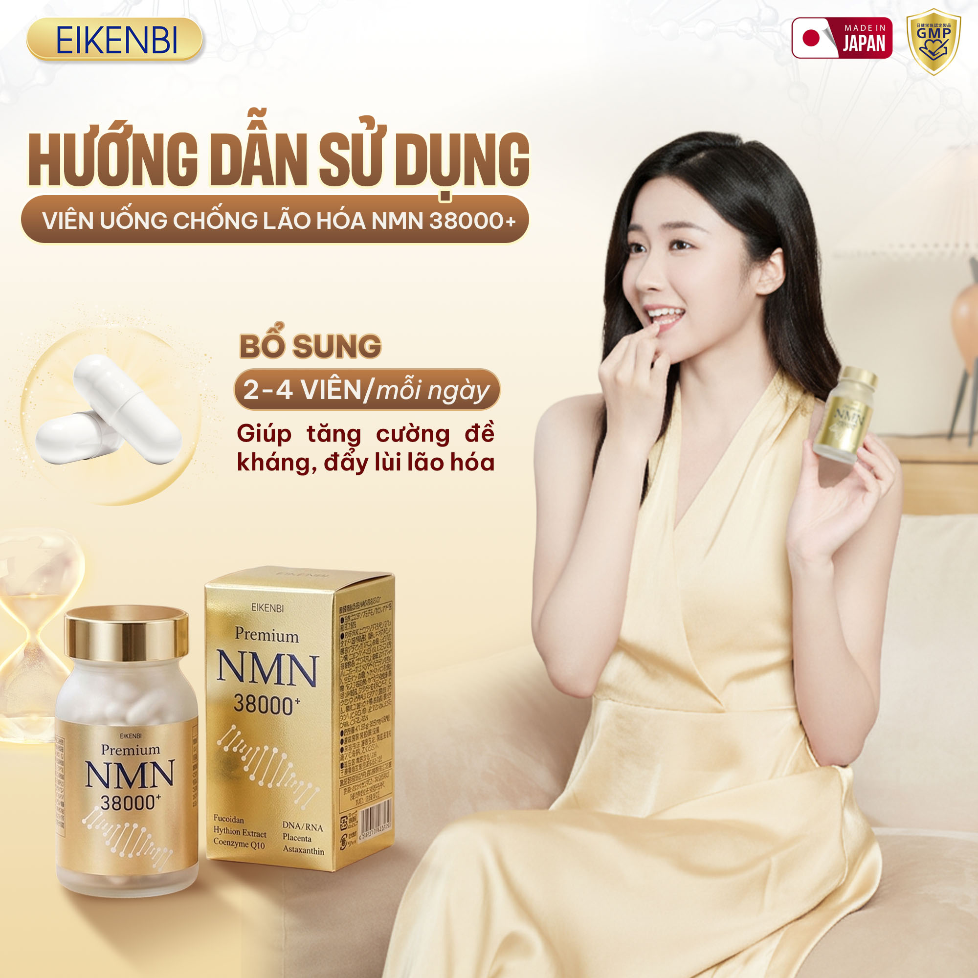 Hướng Dẫn Sử Dụng Viên Uống Chống Lão Hóa NMN 38000+ Eikenbi