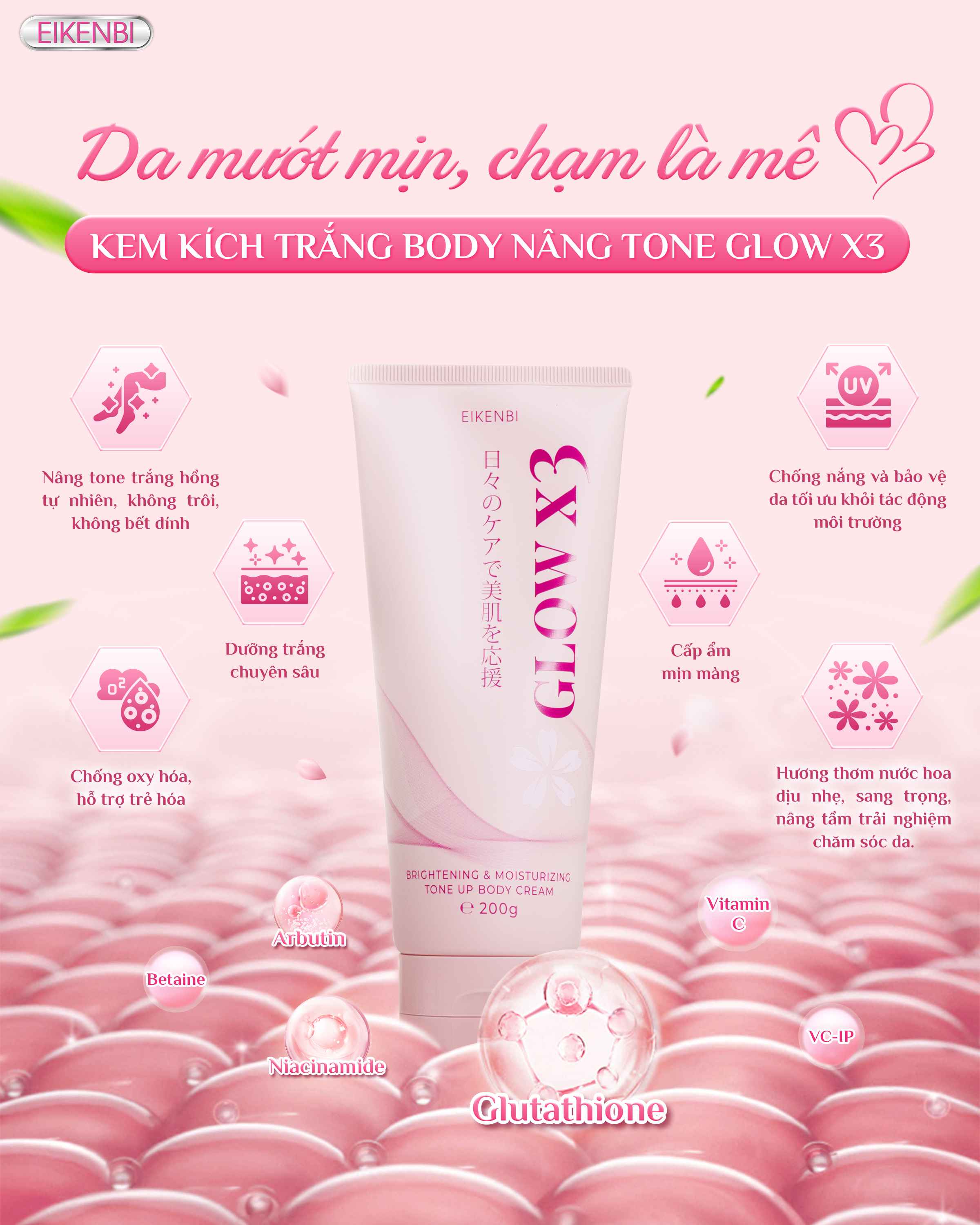 Thành Phần Của Kem Kích Trắng Body Nâng Tone Glow X3 Eikenbi