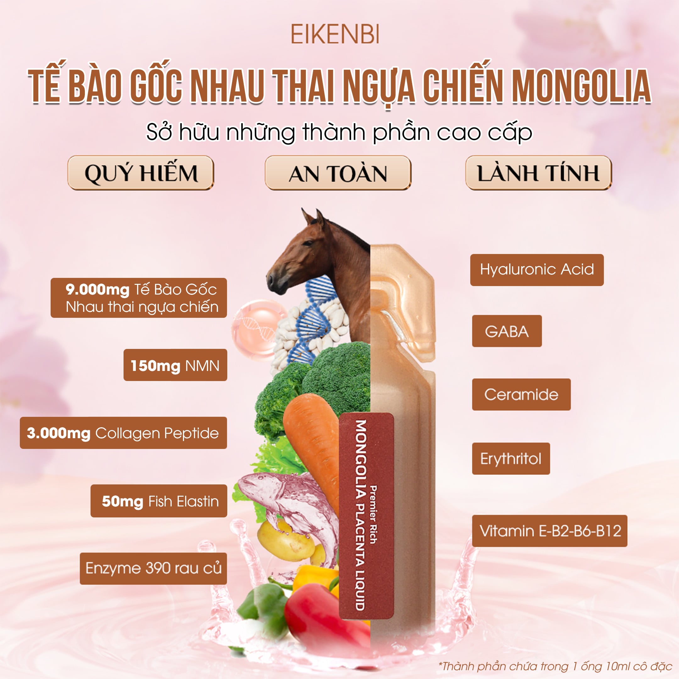 Thành Phần Sản Phẩm Tế Bào Gốc Nhau Thai Ngựa Chiến Mongolia Eikenbi