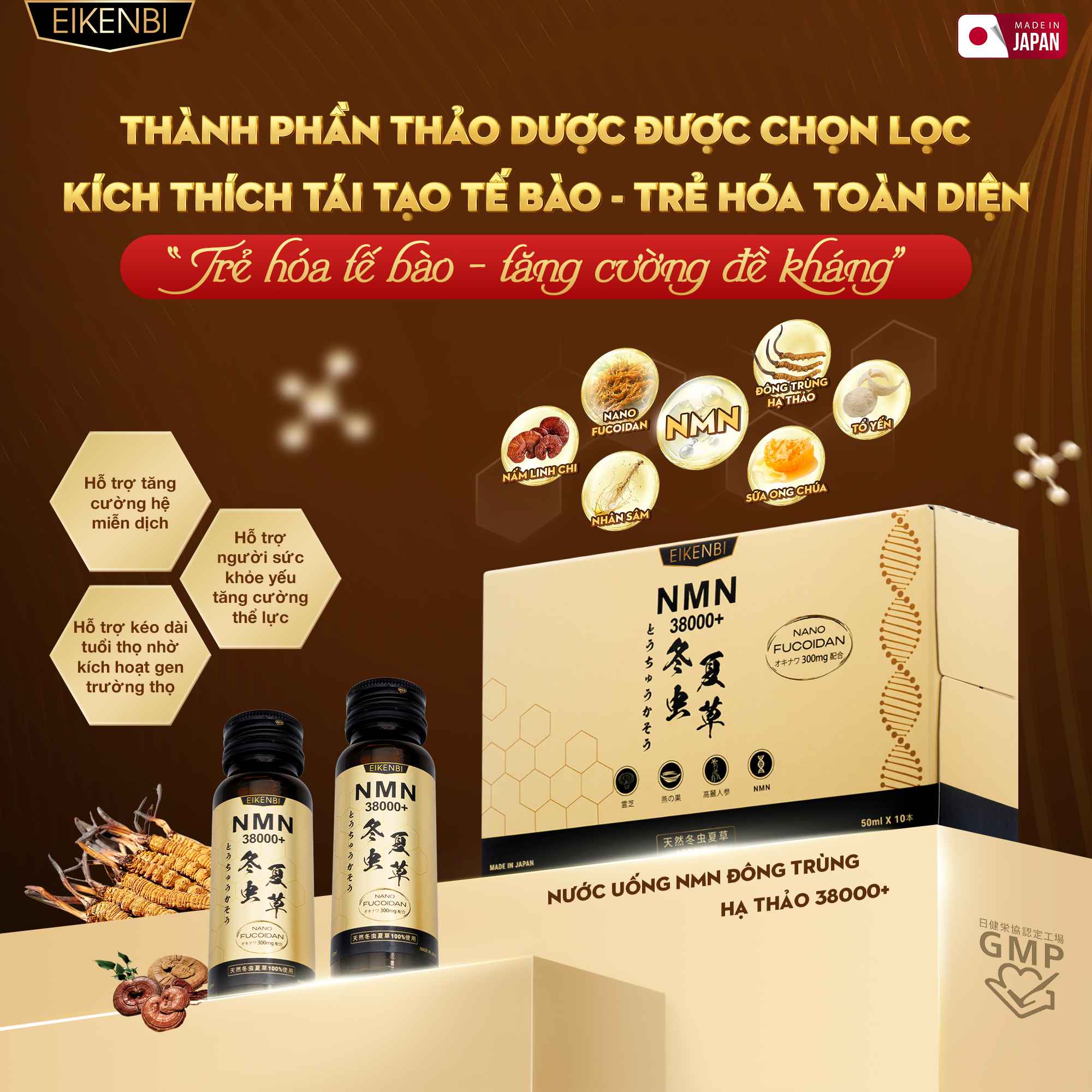 Thành Phần Sản Phẩm Nước Uống NMN Đông Trùng Hạ Thảo Thiên Nhiên 38000+ Eikenbi