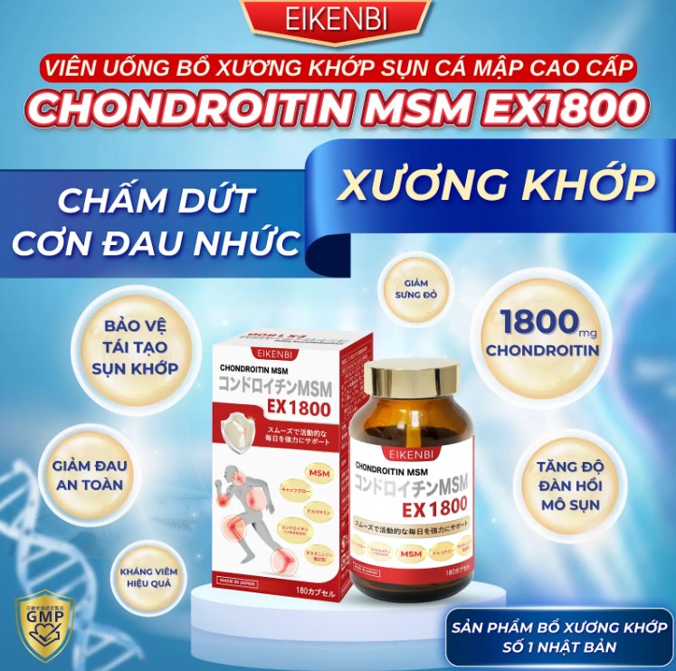 Viên uống bổ xương khớp Sụn cá mập cao cấp Chondroitin MSM Ex1800 Eikenbi