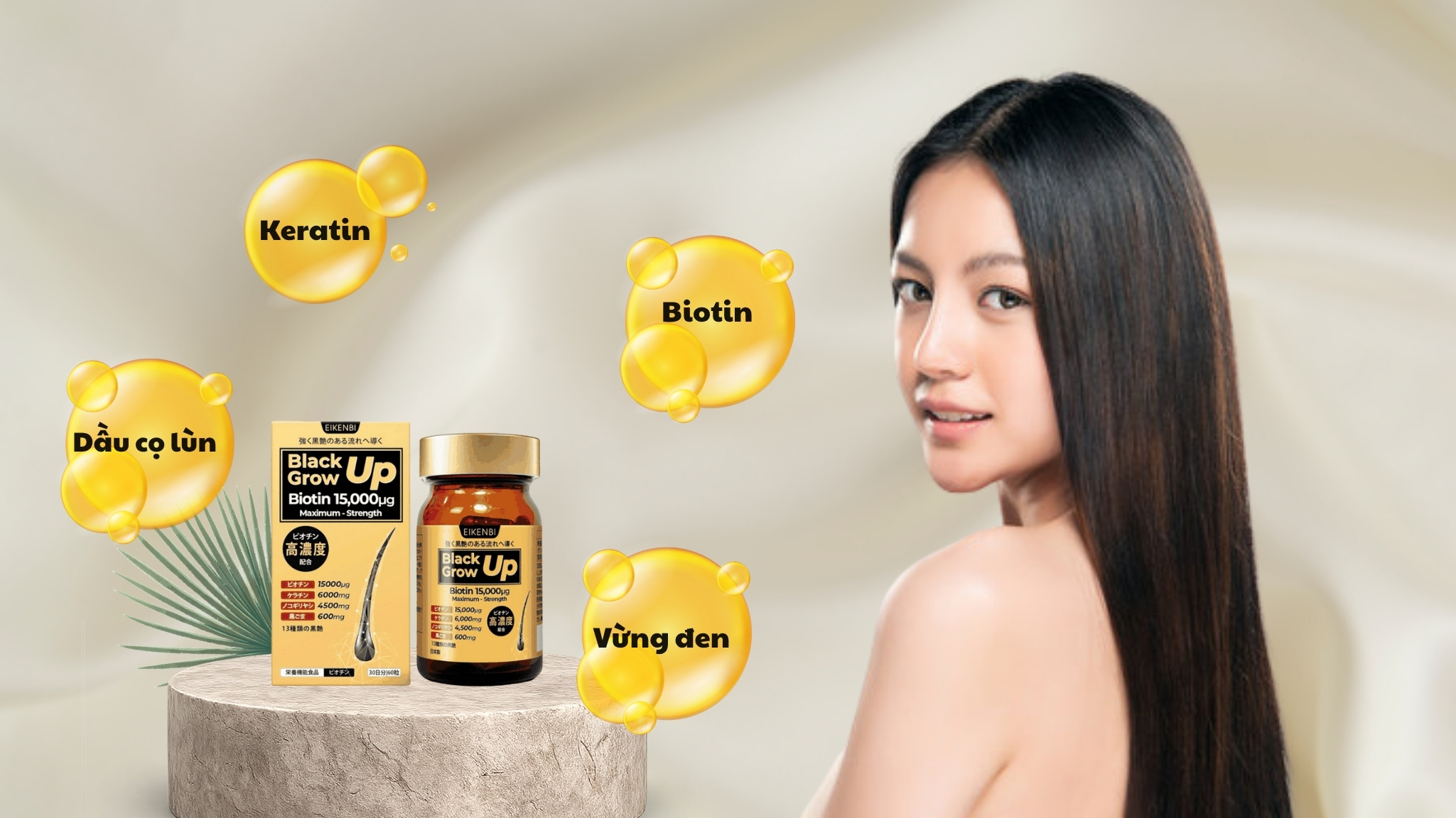 Viên uống mọc tóc & đen tóc Black Grow Up Maximum Biotin 15,000µg Eikenbi