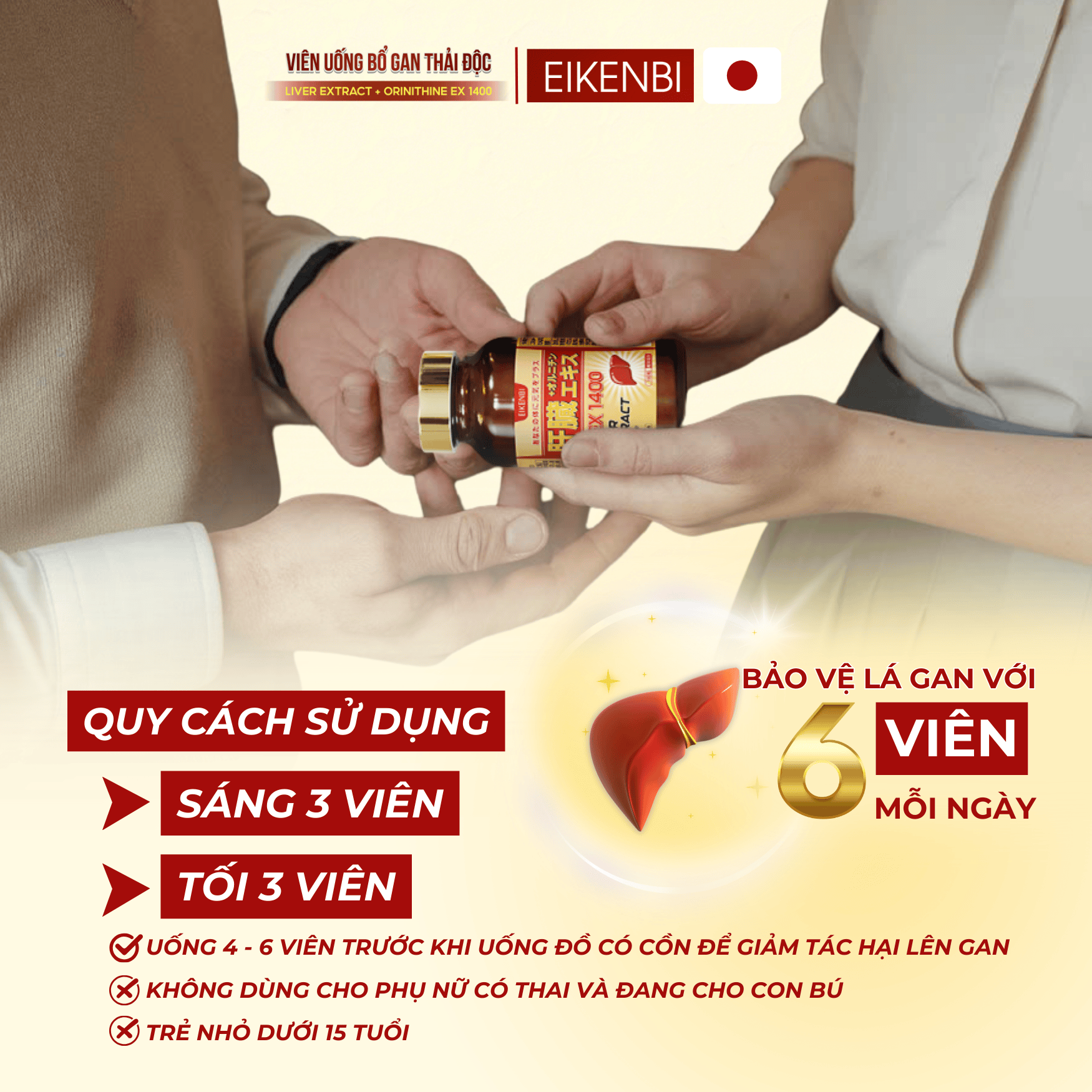 Hướng dẫn Sử Dụng Viên Uống Bổ Gan Thải Độc Liver Extract+ Orithine Ex1400 Eikenbi