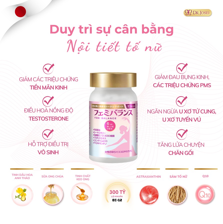 Ưu Điểm Của Viên Uống Điều Hoà Nội Tiết Tố Nữ Femi Balance Dr. Josei