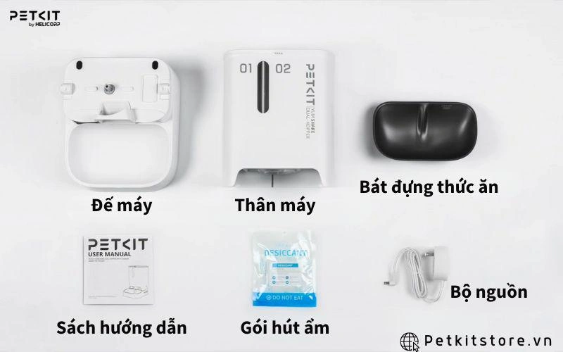 Kiểm tra đầy đủ các bộ phận của máy cho mèo ăn trước khi lắp ráp