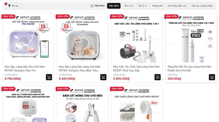 Tìm kiếm sản phẩm thông qua website petkitvietnam.com