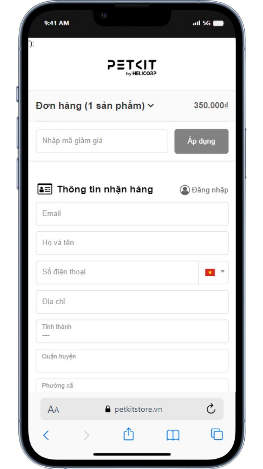 Nhập đầy đủ thông tin lên website