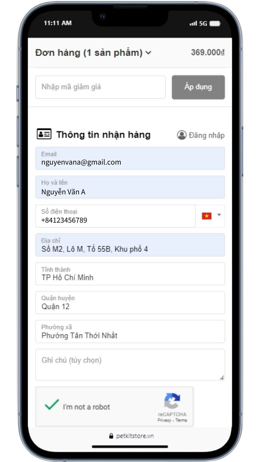 Hoàn thành thông tin đặt hàng